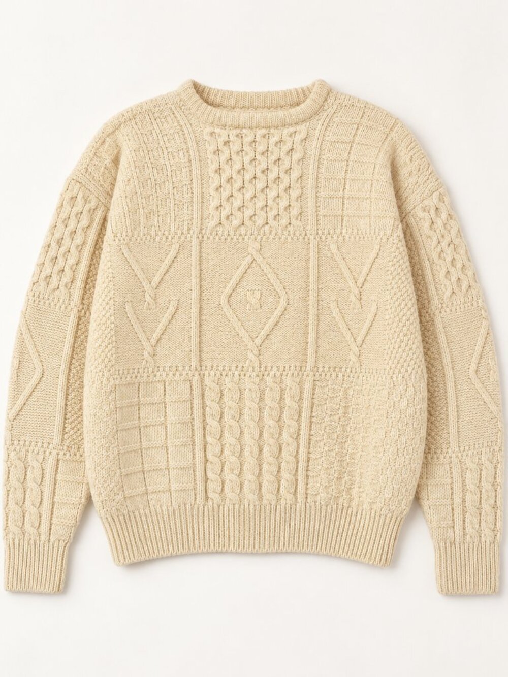 Vintage Carraig Donn Sweater Irish Wool Aran Cable Knit Cream Fisherman Medium